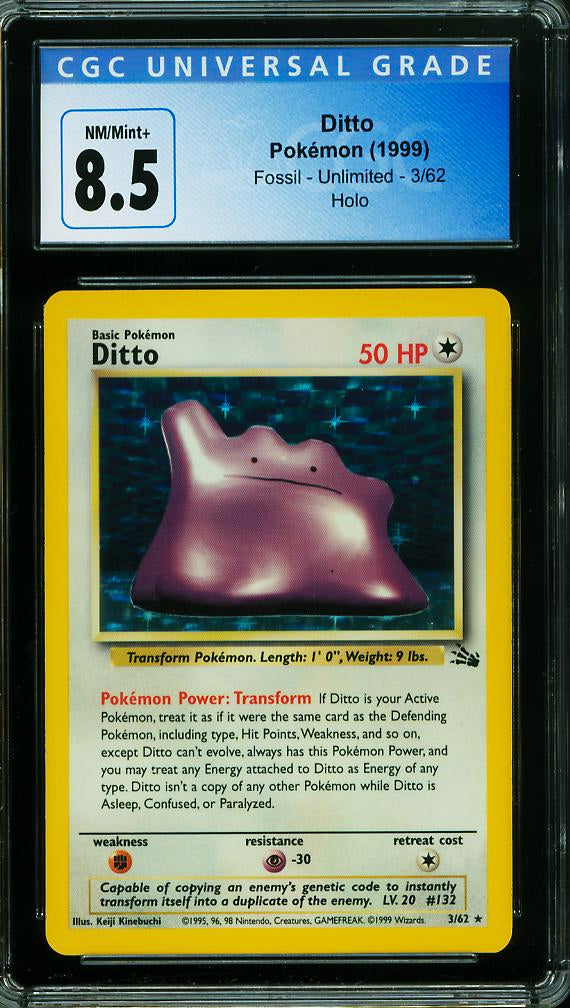 1999 Pokemon Fossil Ditto #3 - Holo - CGC 8.5