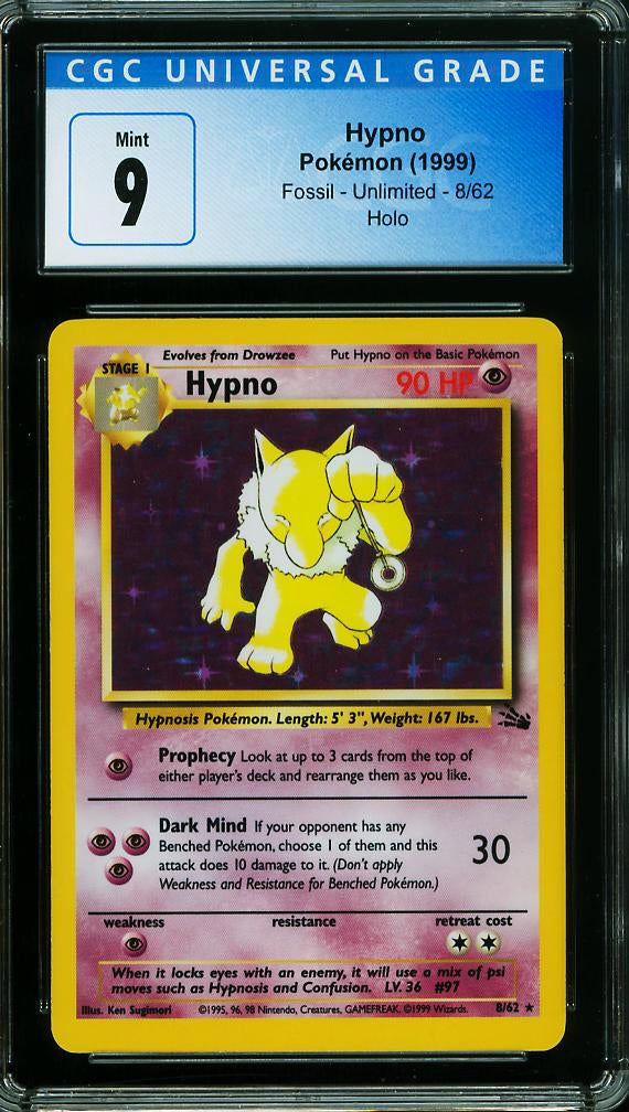 1999 Pokemon Fossil Hypno #8 - Holo - CGC 9